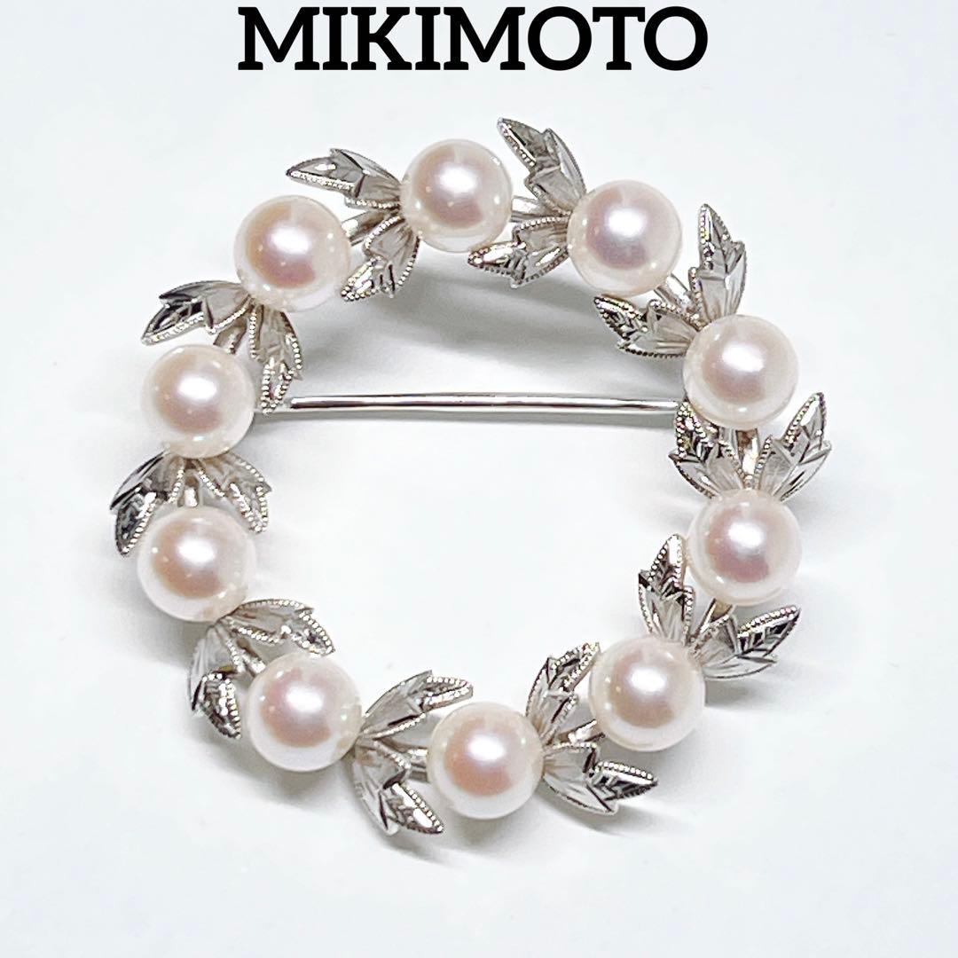 極美品✨MIKIMOTOミキモト パール　アコヤ　ブローチ　サークル　リーフ