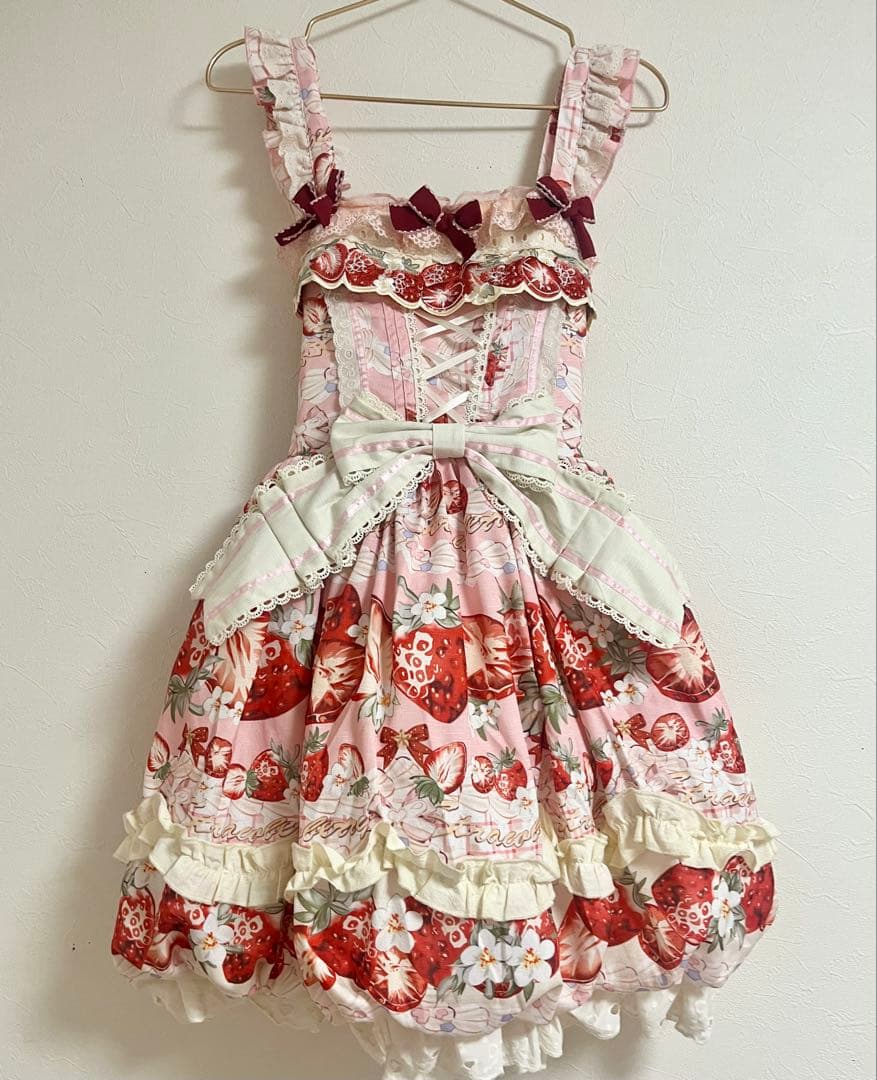 ロリータ いちご柄 ジャンパースカート JSK ピンク 中華ロリータ