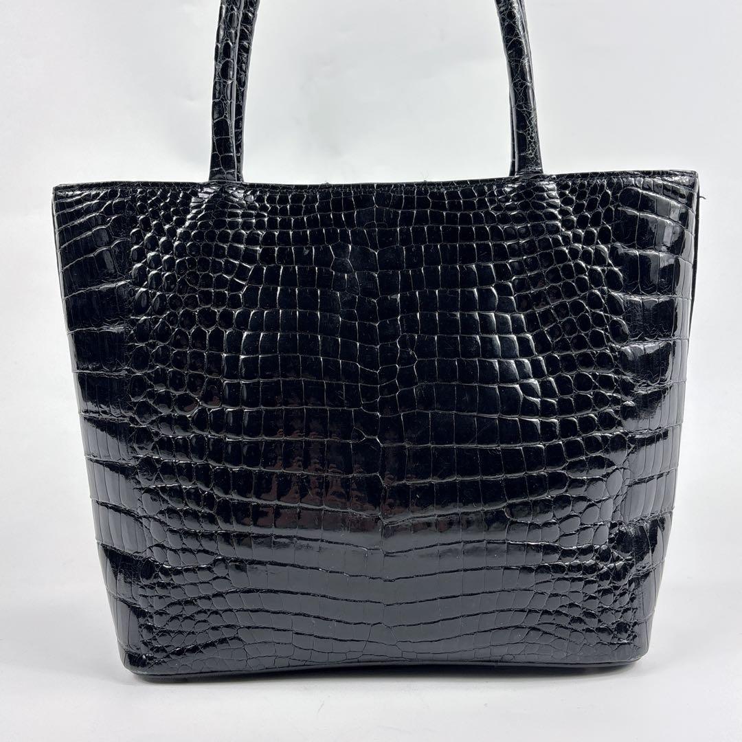美品 シャイニング クロコダイル レザー ハンドバッグ　センター取り　ミニトート