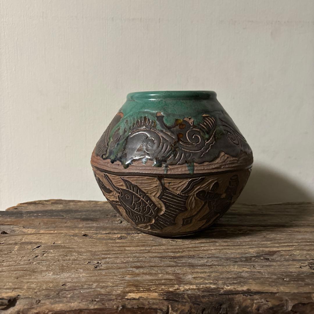 琉球古典焼　壺　古民芸.やちむん.壺屋焼.古道具.骨董品.アンティーク　検:李朝