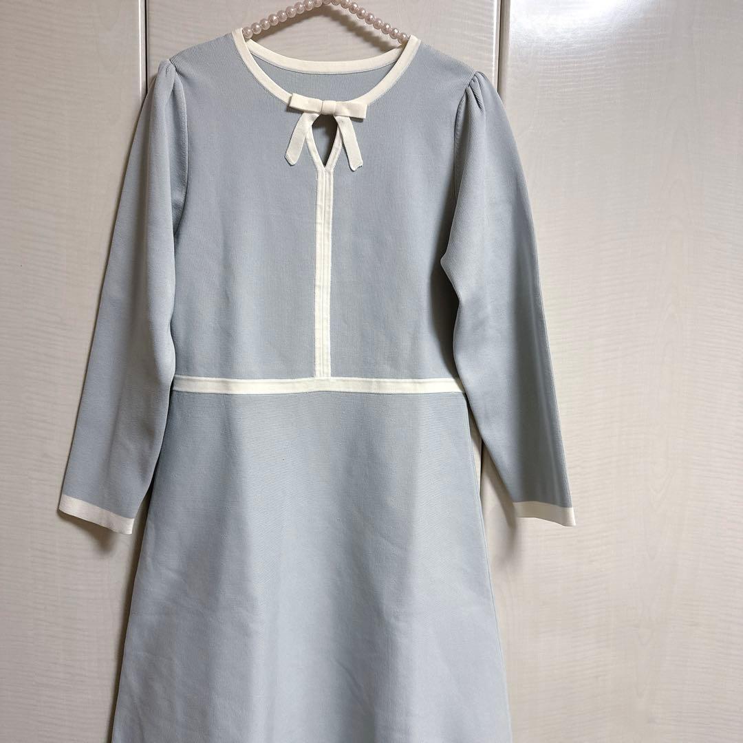 美品♡配色パイピングリボンニットワンピース