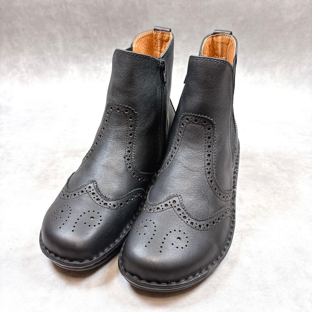 極美品 H.P.S 限定モデル ウイングチップ サイドゴアブーツ 本革 25