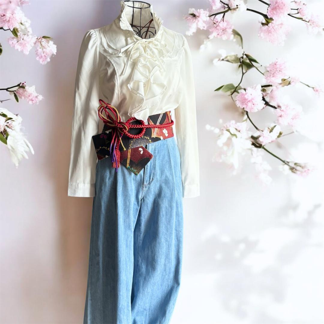 【くぅちゃん】クロスサッシュベルト＊帯締め一体型｜袋帯リメイク 帯締め3種