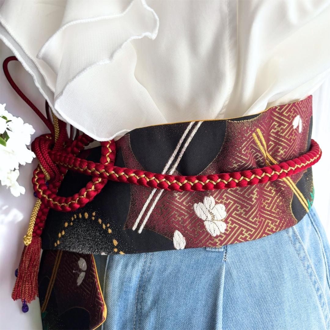 【くぅちゃん】クロスサッシュベルト＊帯締め一体型｜袋帯リメイク 帯締め3種