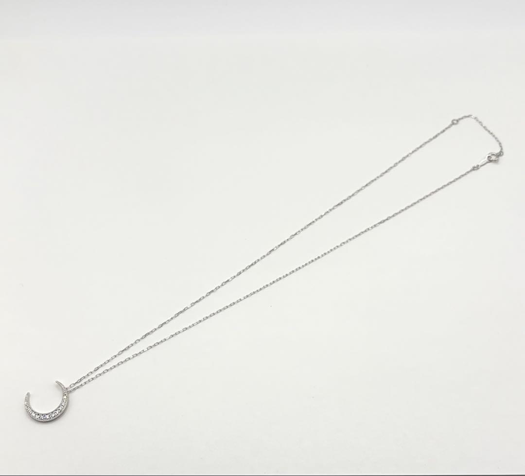 【新品同様】 ミキモト K18WG 0.08ct月モチーフ ダイヤ ネックレス