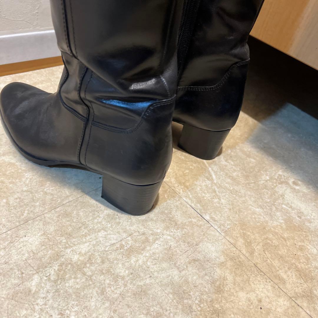 黒 ロングブーツ 低ヒール