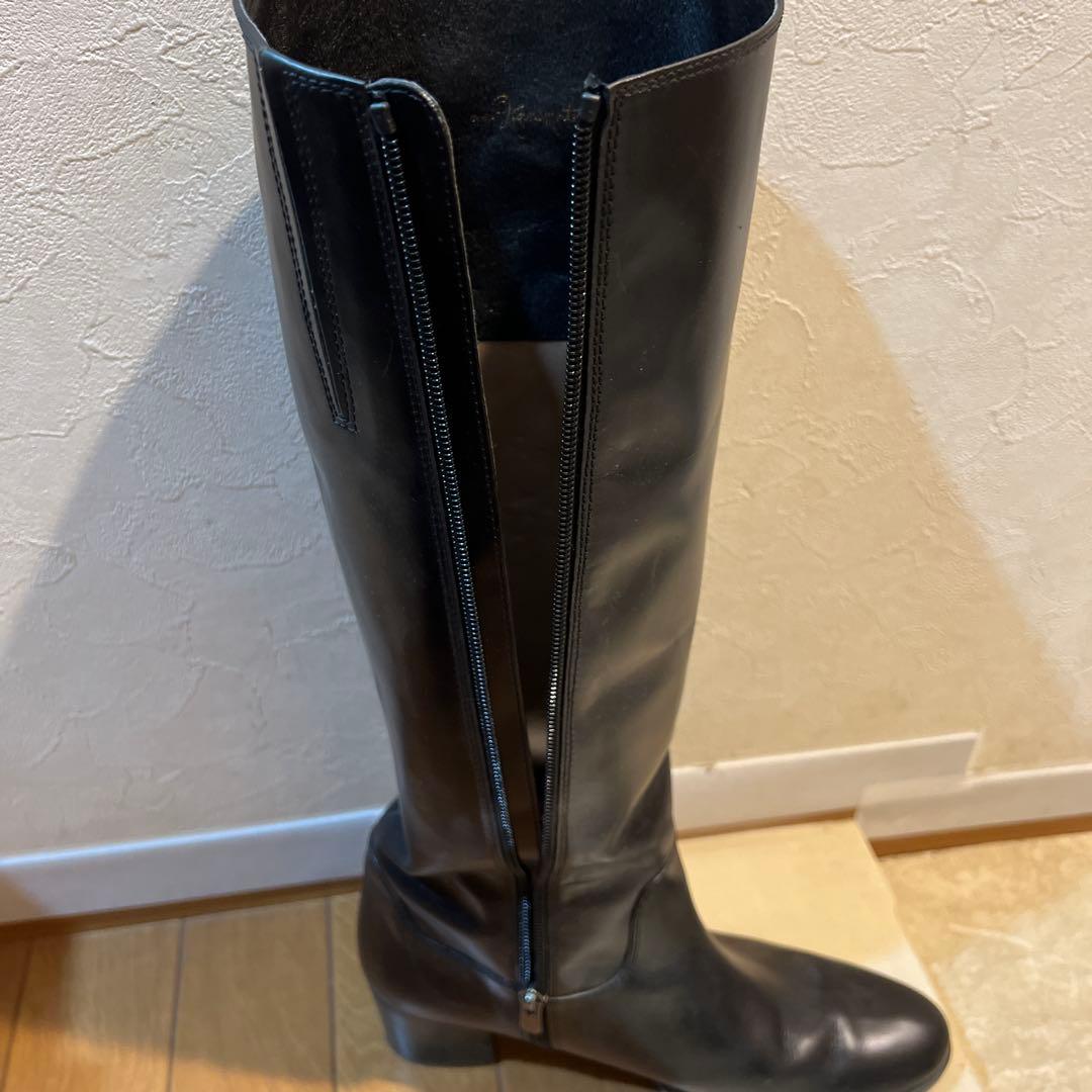黒 ロングブーツ 低ヒール