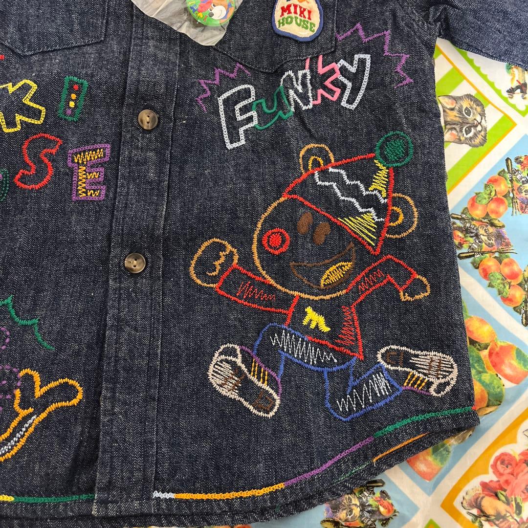 ミキハウス FUNKY 刺繍デニムジャケット 110cm 日本製 バッジ付き