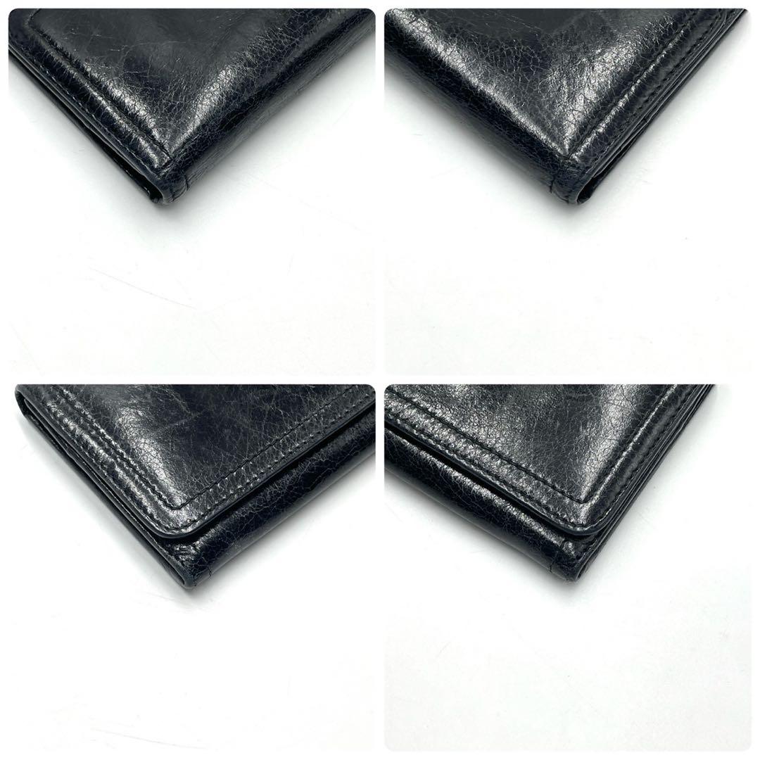 極美品● PRADA プラダ 長財布 二つ折り シワ加工 ブラック レザー