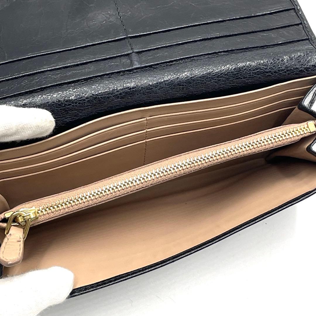 極美品● PRADA プラダ 長財布 二つ折り シワ加工 ブラック レザー
