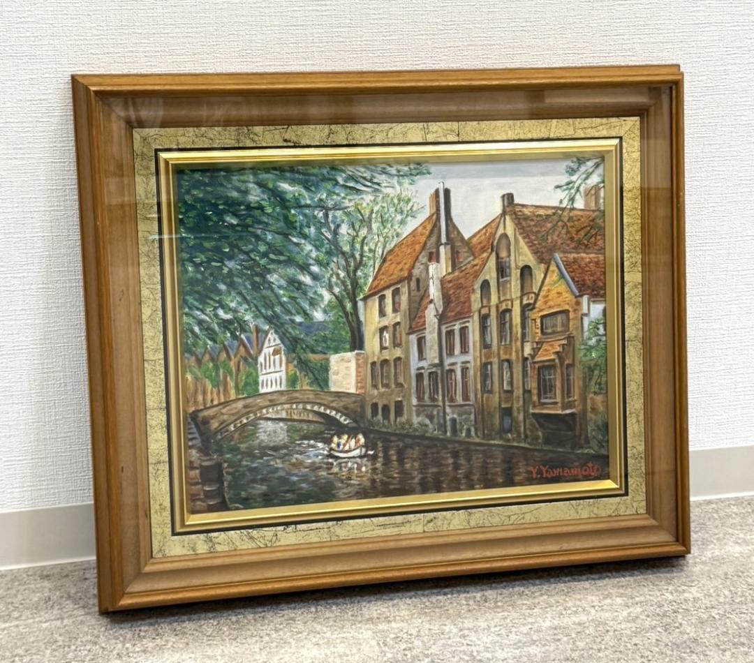 油絵　ブルージュの運河