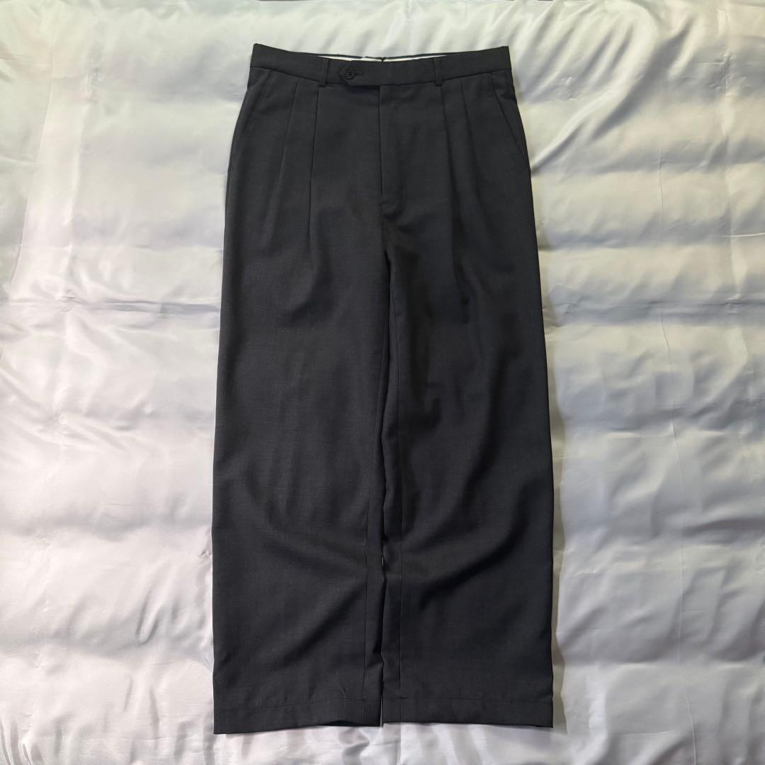 80s vintage USA製 グレー ツータック ウール ワイドスラックス