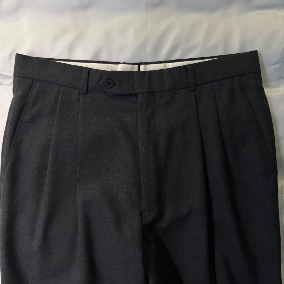 80s vintage USA製 グレー ツータック ウール ワイドスラックス