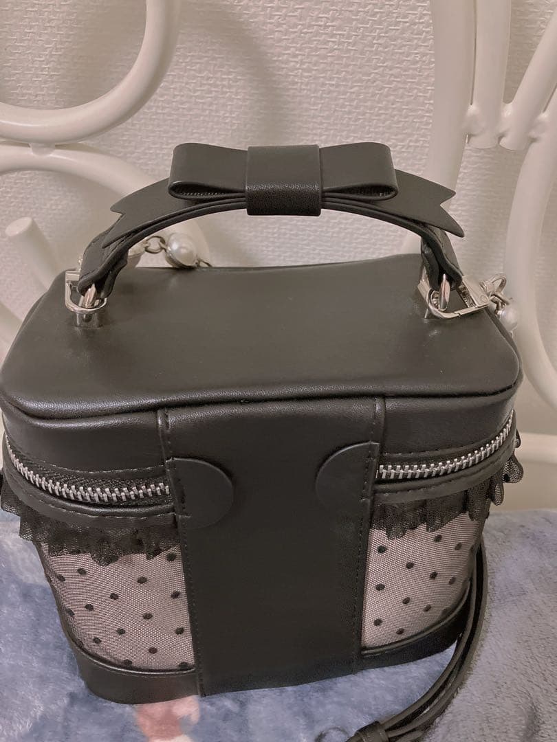 pium ハートドットチュールバニティバッグ　ピンクブラック