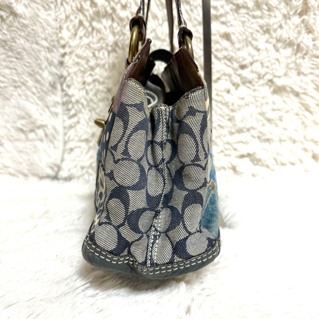 【希少】コーチ　パッチワーク ハンドバッグ ターソロック　デニム 青　10816