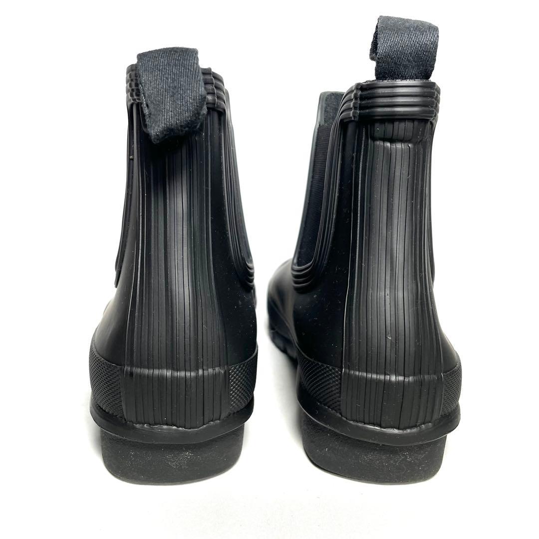 【美品】ハンター　レインブーツ　ショートブーツ　サイドゴアブーツ　黒　ロゴ