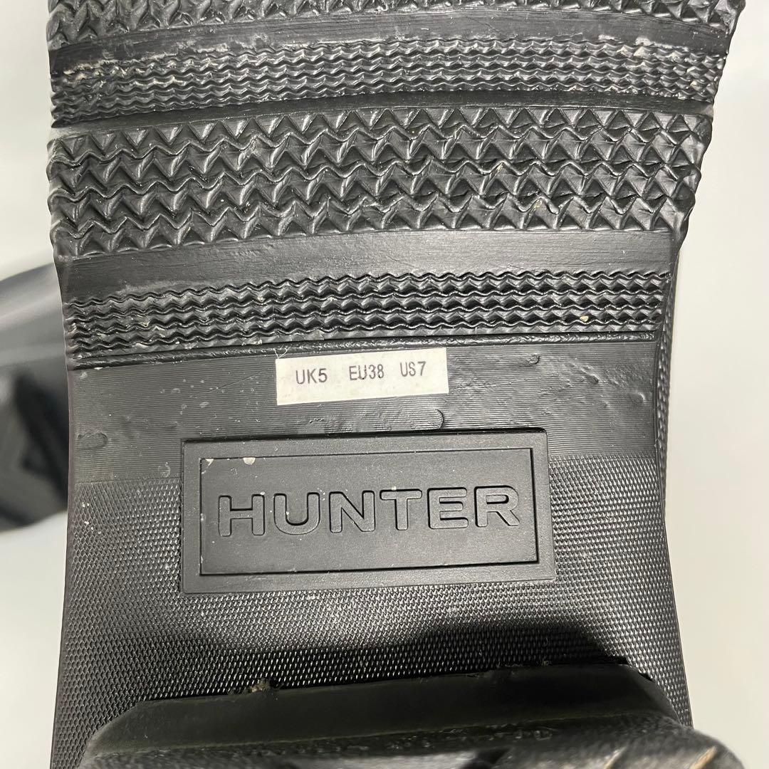【美品】ハンター　レインブーツ　ショートブーツ　サイドゴアブーツ　黒　ロゴ
