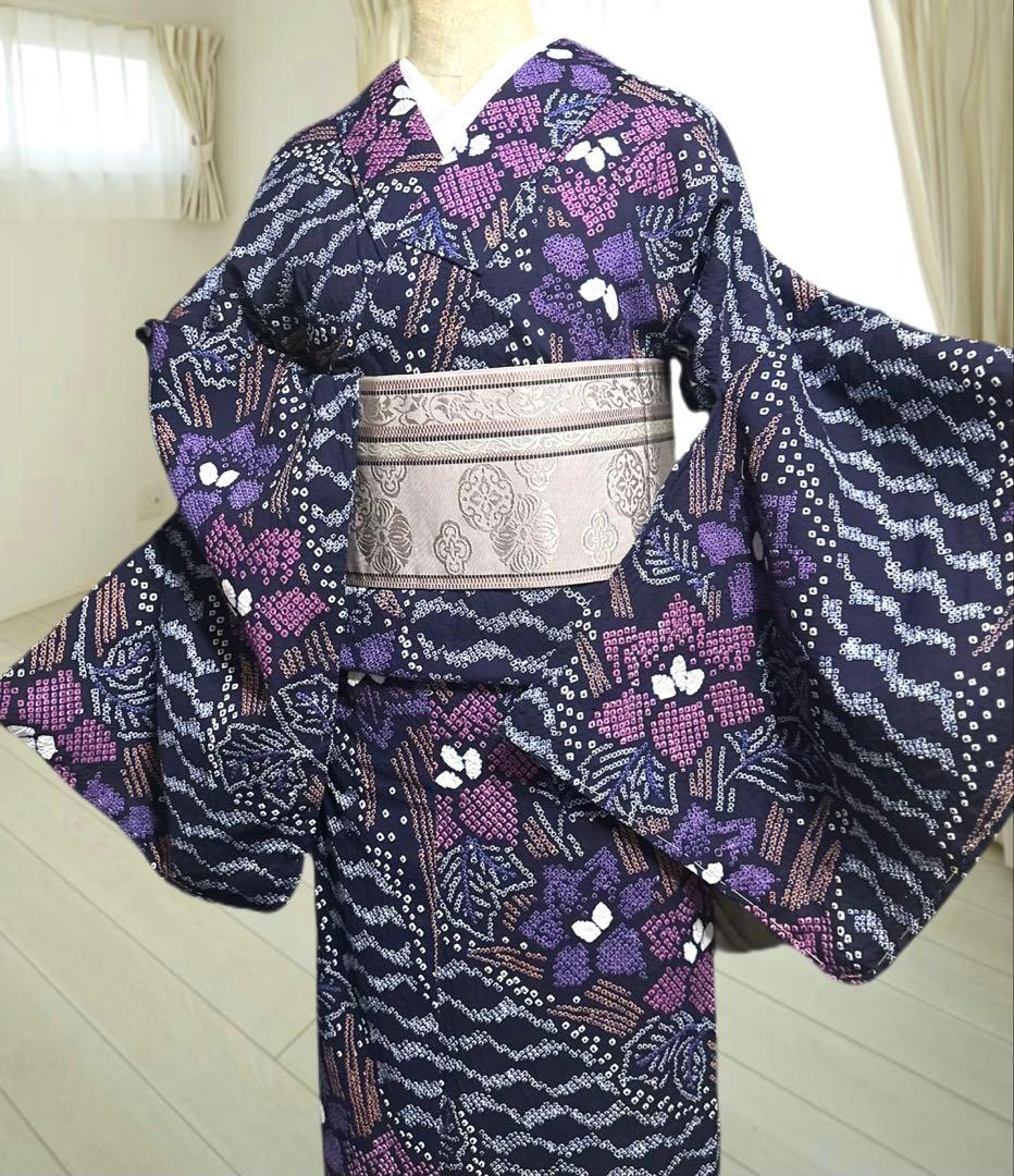 2点セットトールサイズ✨新品美品✨有松鳴海絞り浴衣　藍染に紫