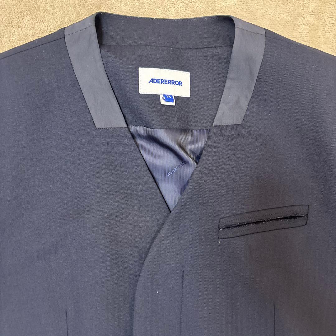 ADERERROR ネイビー ノーカラー ジャケット