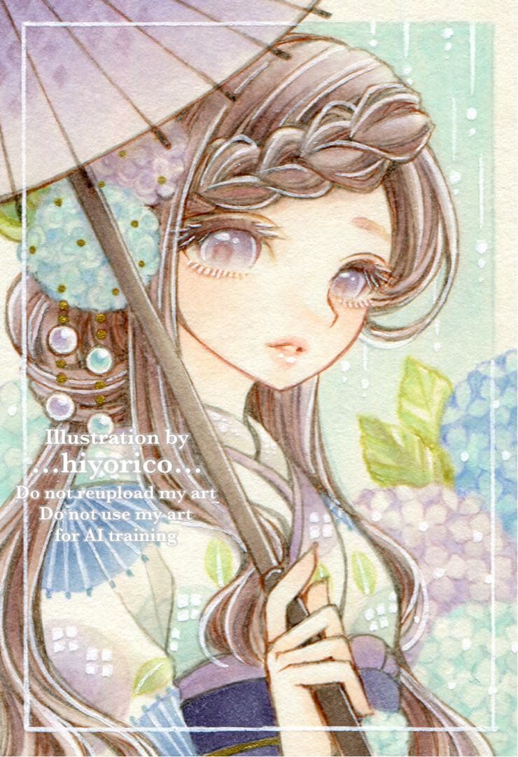 ら*な様 手描きイラスト原画【紫陽花娘】