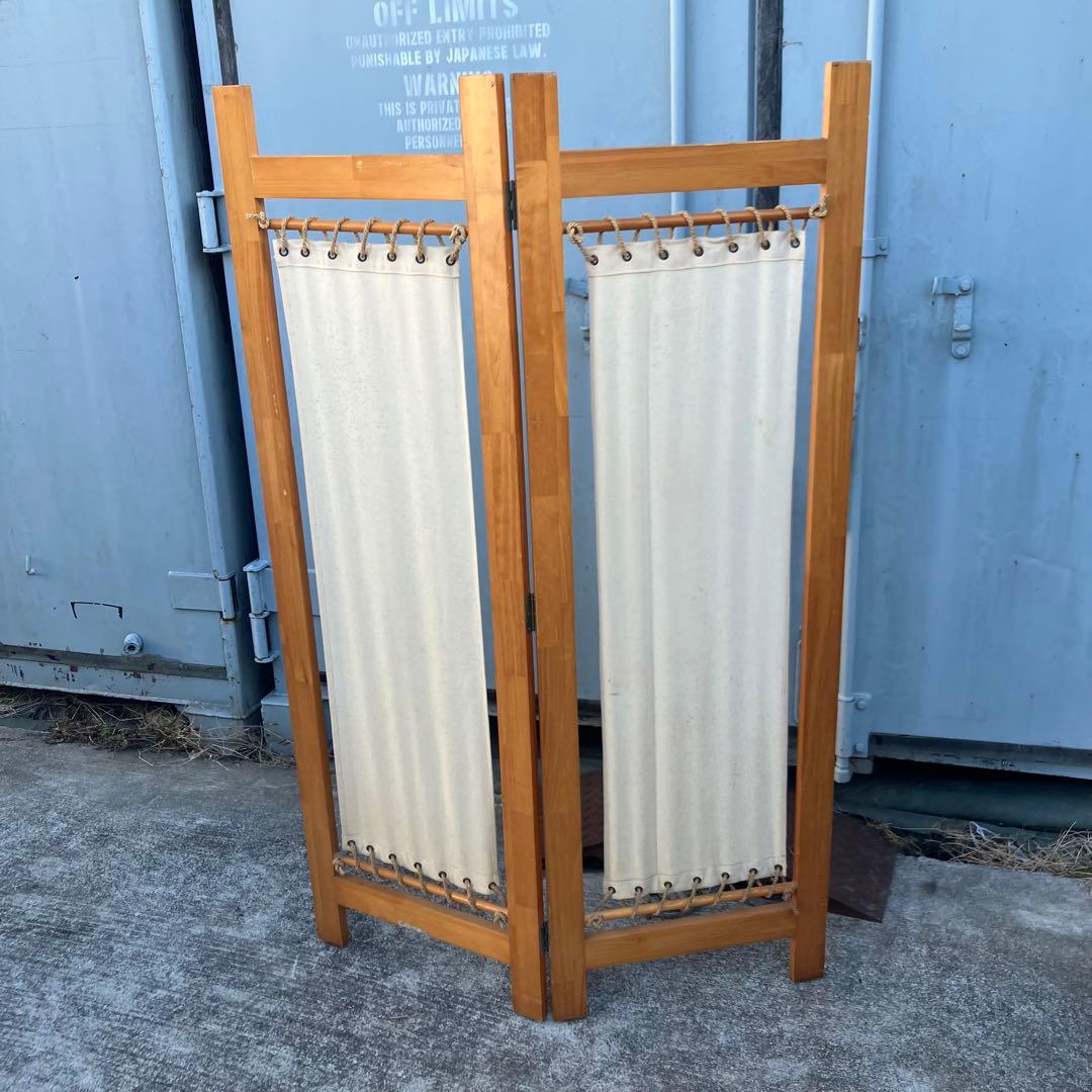 北欧レトロ 木製フレーム 帆布 パーティション パーテーション 衝立 ビンテージ