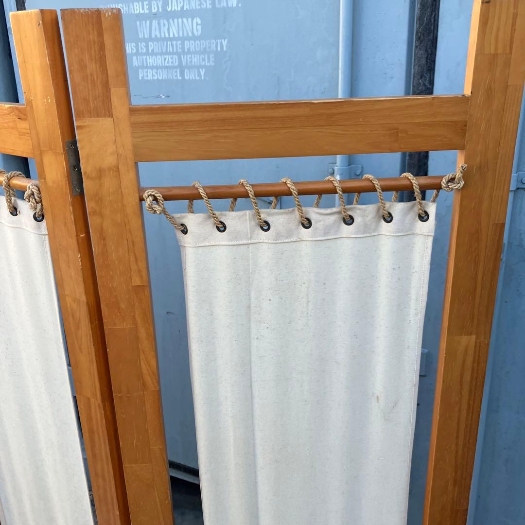 北欧レトロ 木製フレーム 帆布 パーティション パーテーション 衝立 ビンテージ