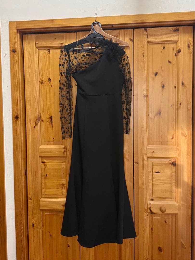 Leja フラワーモチーフアシンメトリーチュールマーメイドワンピースドレス 鞄付