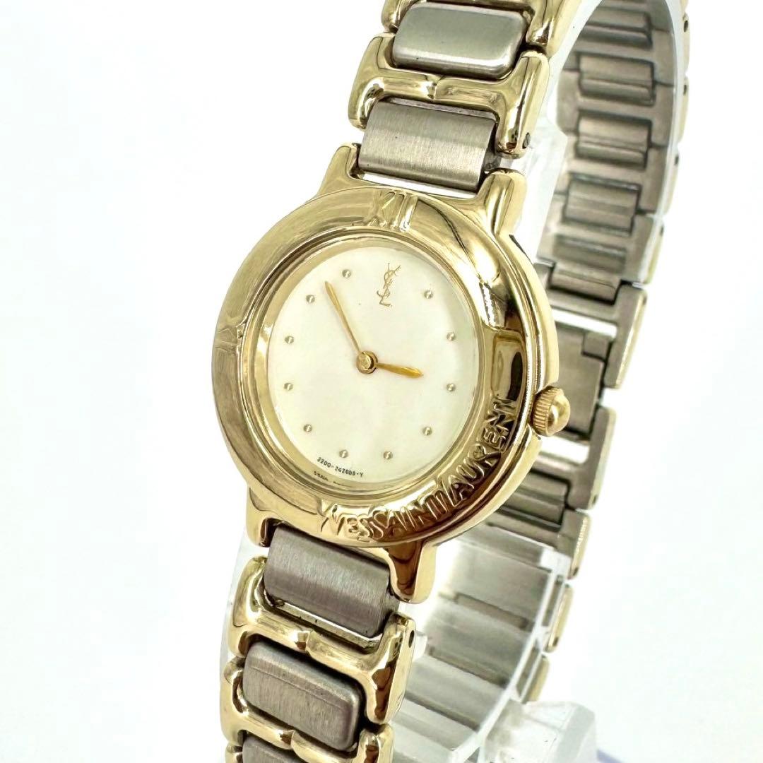 【極美品 新品電池】イヴサンローラン YSL コンビ 海外トレンド ラウンド時計