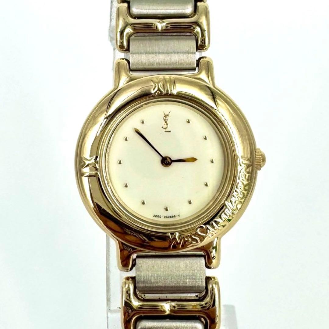 【極美品 新品電池】イヴサンローラン YSL コンビ 海外トレンド ラウンド時計