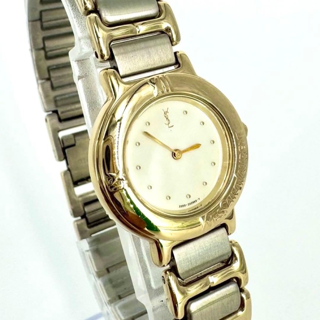 【極美品 新品電池】イヴサンローラン YSL コンビ 海外トレンド ラウンド時計