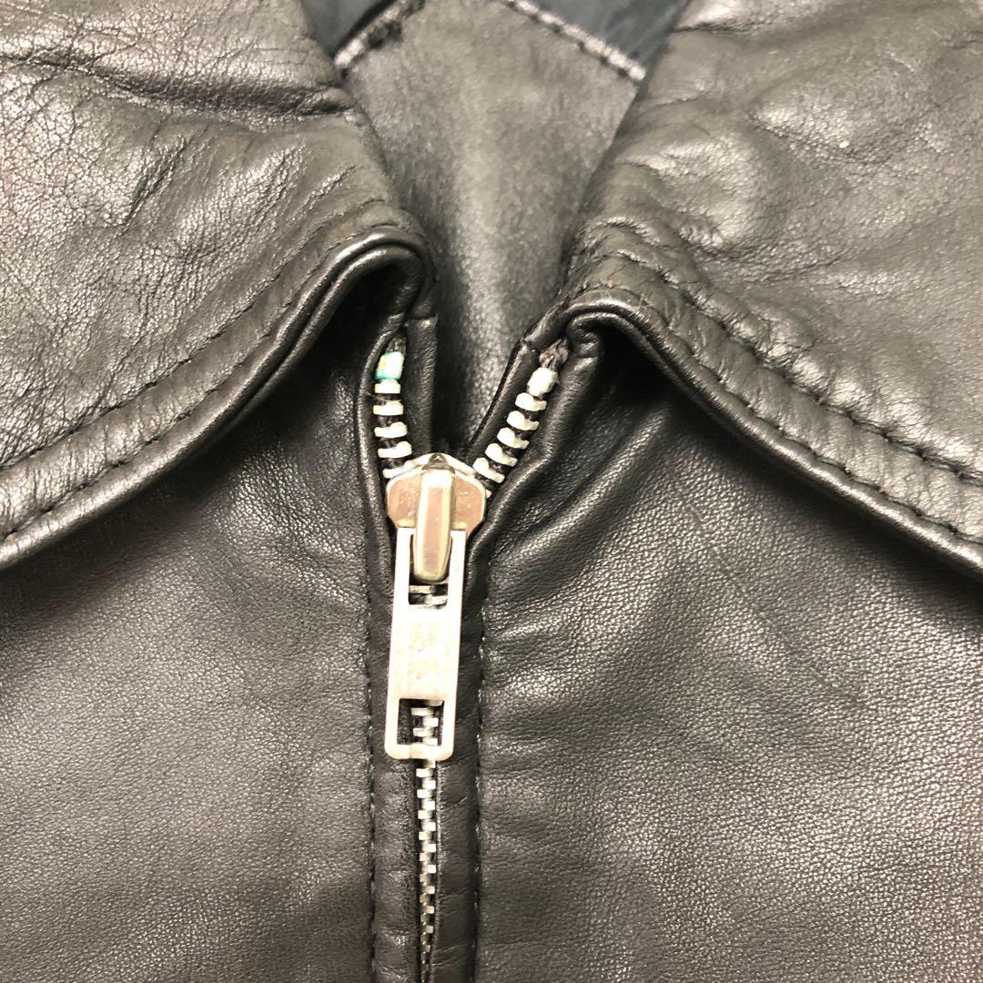 ヴィンテージ 韓国製 古着 襟付 リブ切替 レザージップアップジャケット