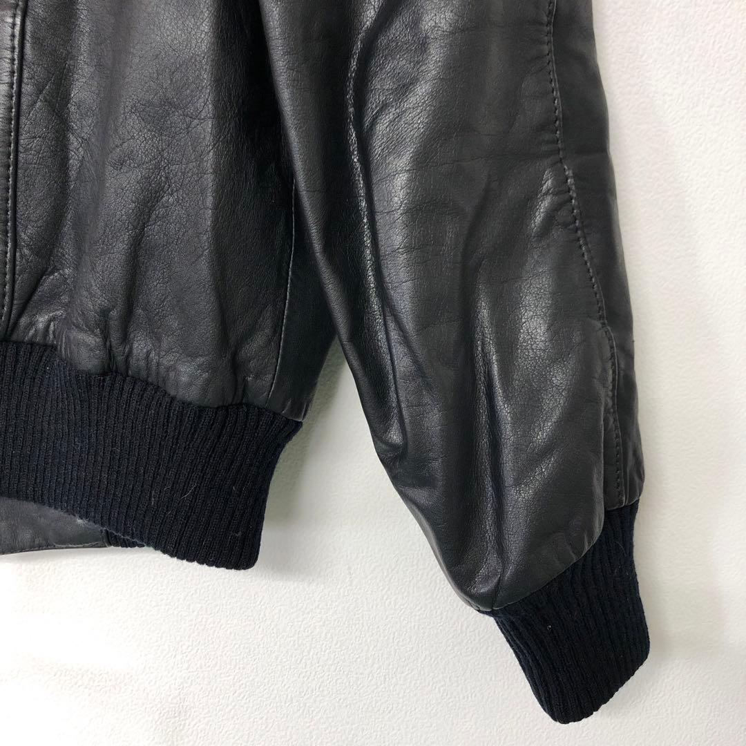 ヴィンテージ 韓国製 古着 襟付 リブ切替 レザージップアップジャケット