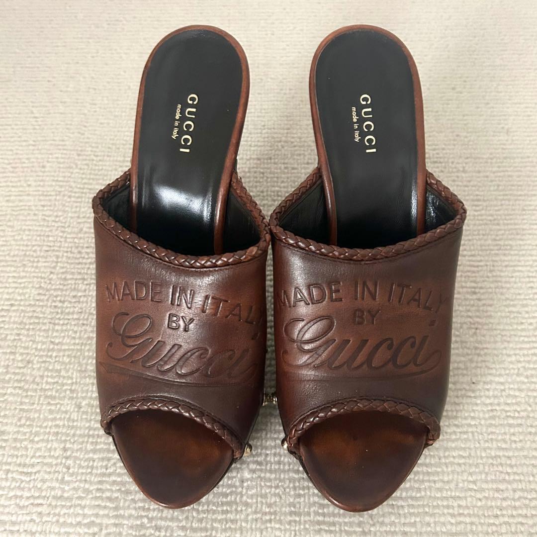 GUCCI グッチ サンダル ヒール レザー 25cm 38