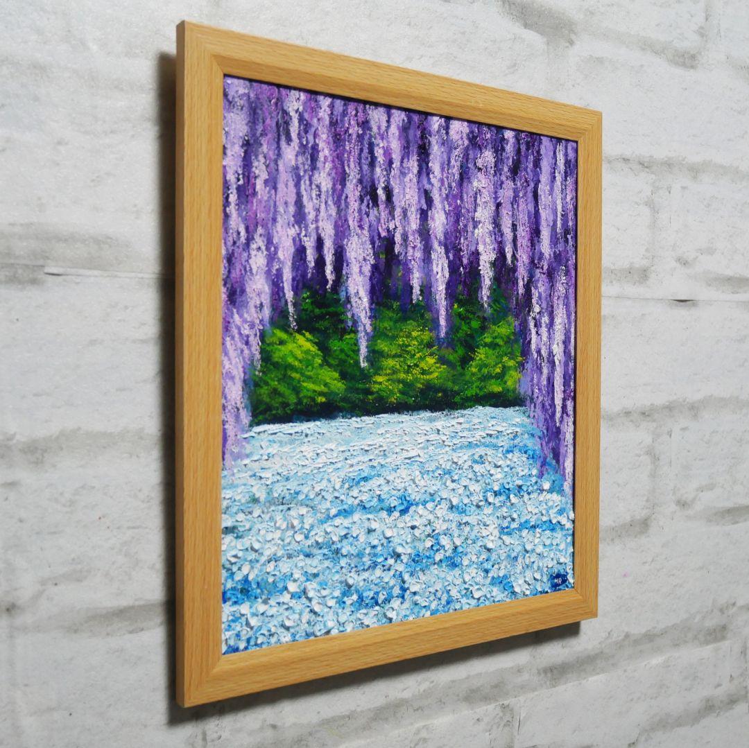 油絵 油彩 油彩画 絵 絵画【ネモフィラと藤の花】