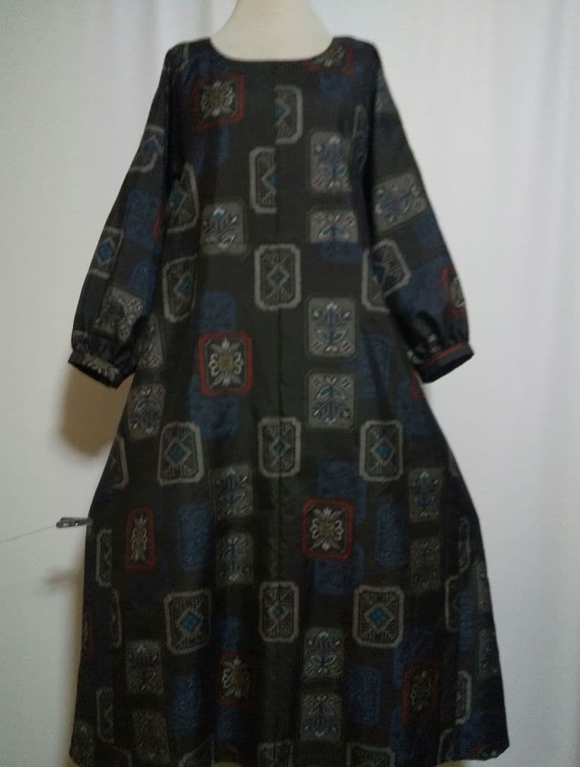 着物リメイク／ドルマン袖ワンピース★サイズL～3L