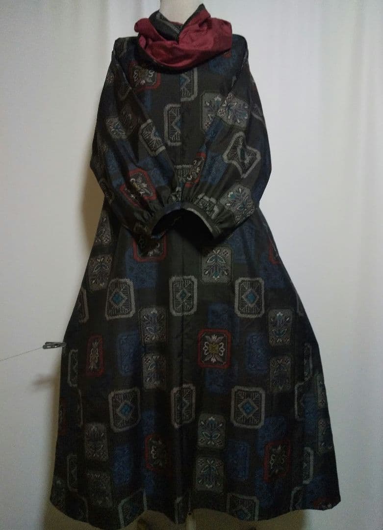 着物リメイク／ドルマン袖ワンピース★サイズL～3L