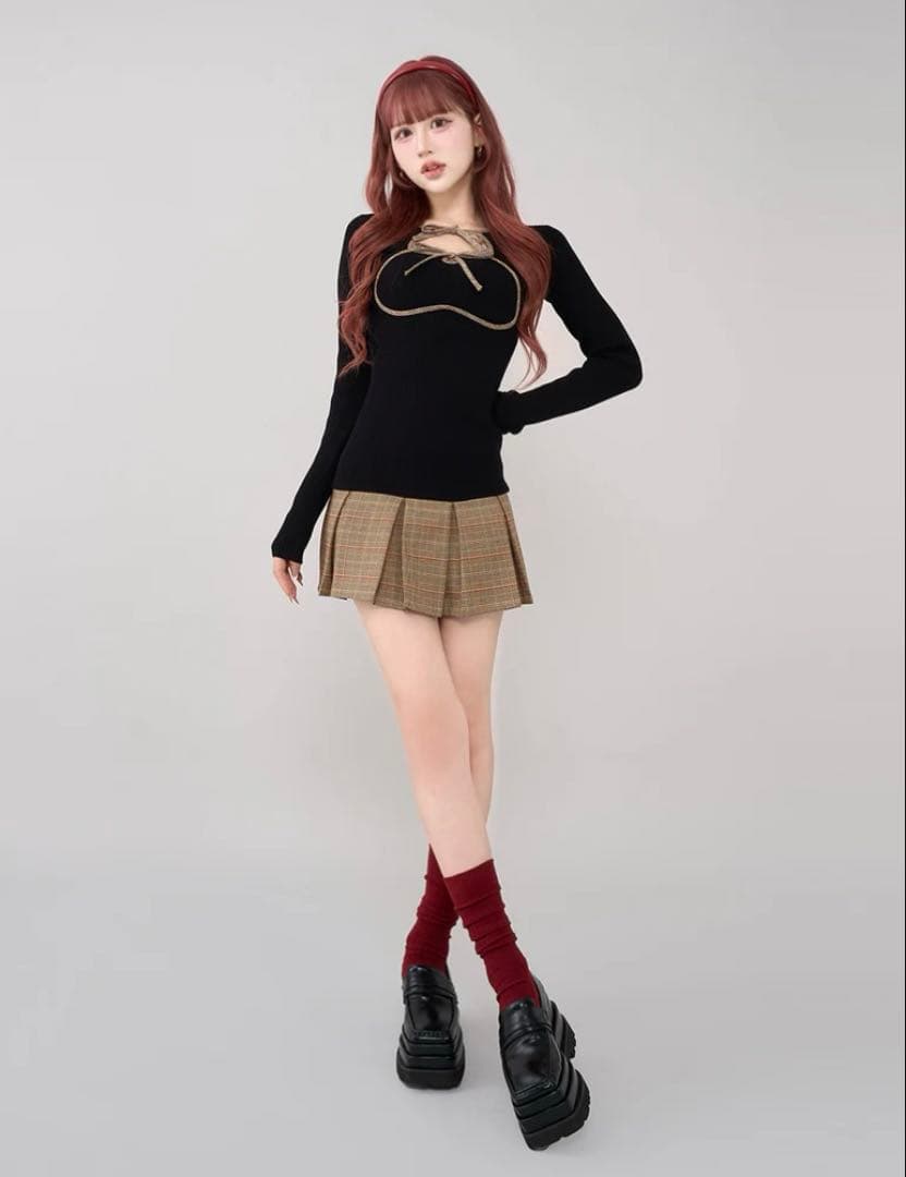 ダーリッチ　ポイントチェックニットミニワンピース