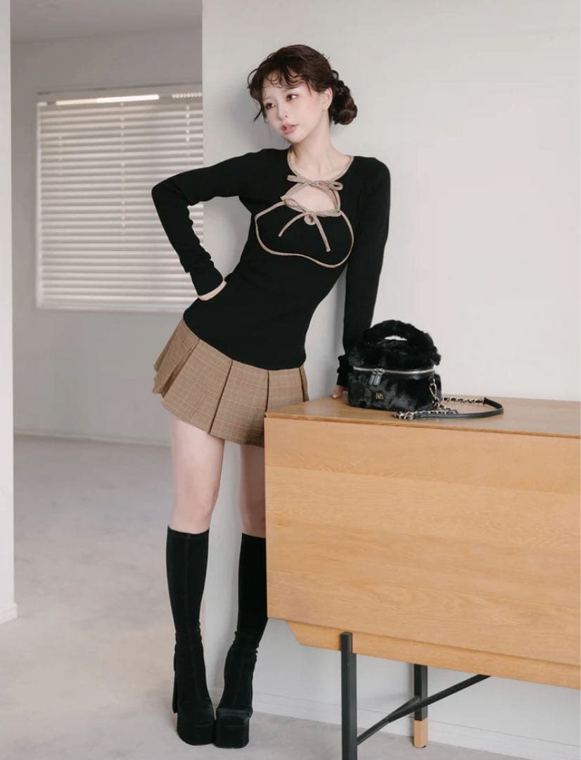 ダーリッチ　ポイントチェックニットミニワンピース