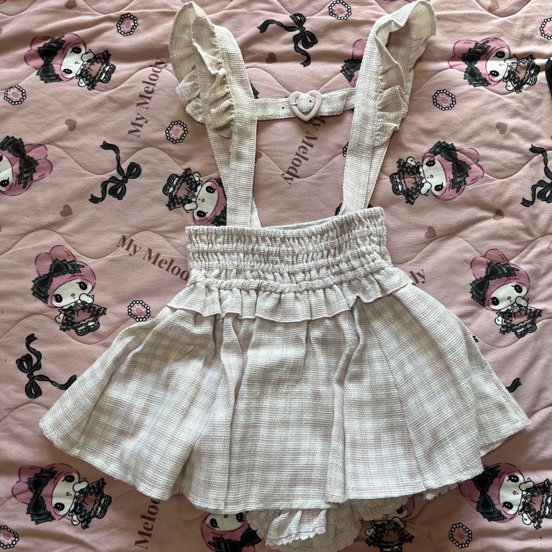 リズリサ ギンガムツイードサスペンダー付きスカパン ピンク LIZLISA