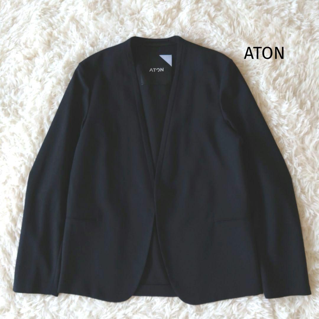 【ATON】エイトン 　ネイビー　　　ノーカラージャケット