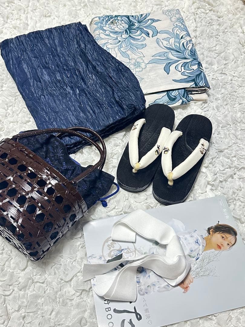 Dita 湊色の乱菊重ね　浴衣　セット　籠バック　帯　下駄