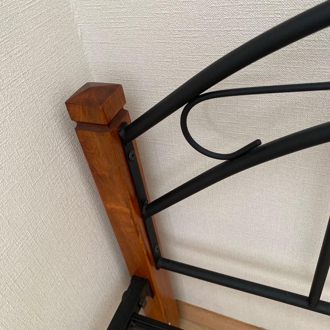 ★美品★アイアン×ウッドシングルベッドフレーム　パイプベッド