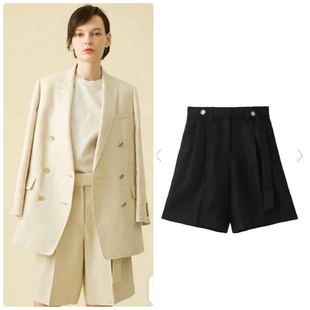 新品タグ付き✨エブール　リネンショートパンツ　イタリア製生地　金ボタン　38