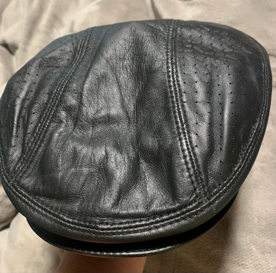 GUCCI レザー ハンチング XL ブラック イタリア製 グッチ 羊革 ラム