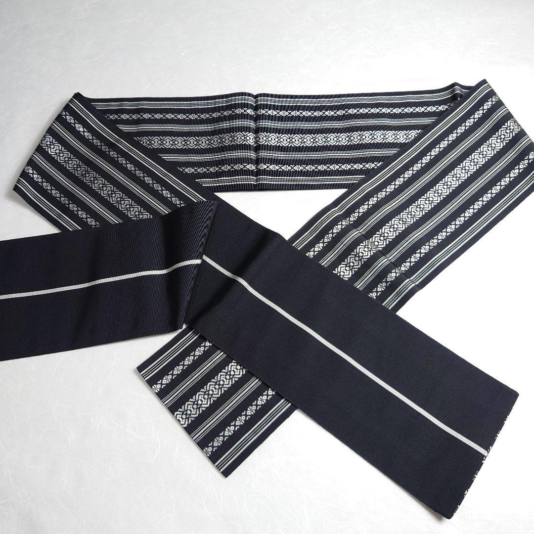 正絹 半幅帯 井上絹織 本場筑前 博多織 金ラベル 黒 未使用品 逸品