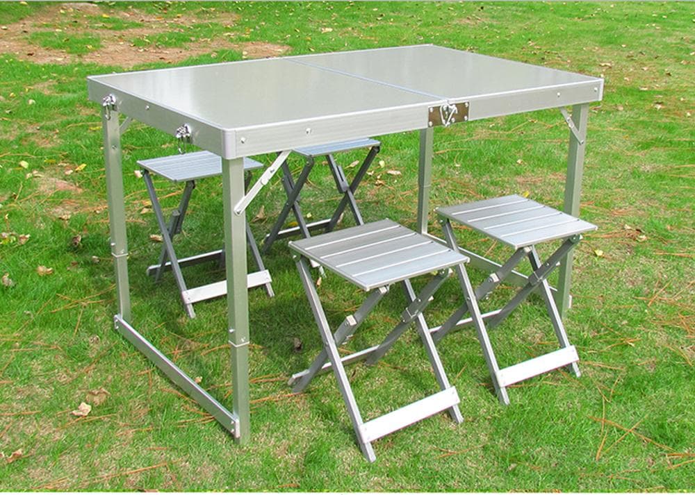 BBQ 高品質版 アルミ製 軽量 折りたたみ アウトドア テーブル1個 椅子4個