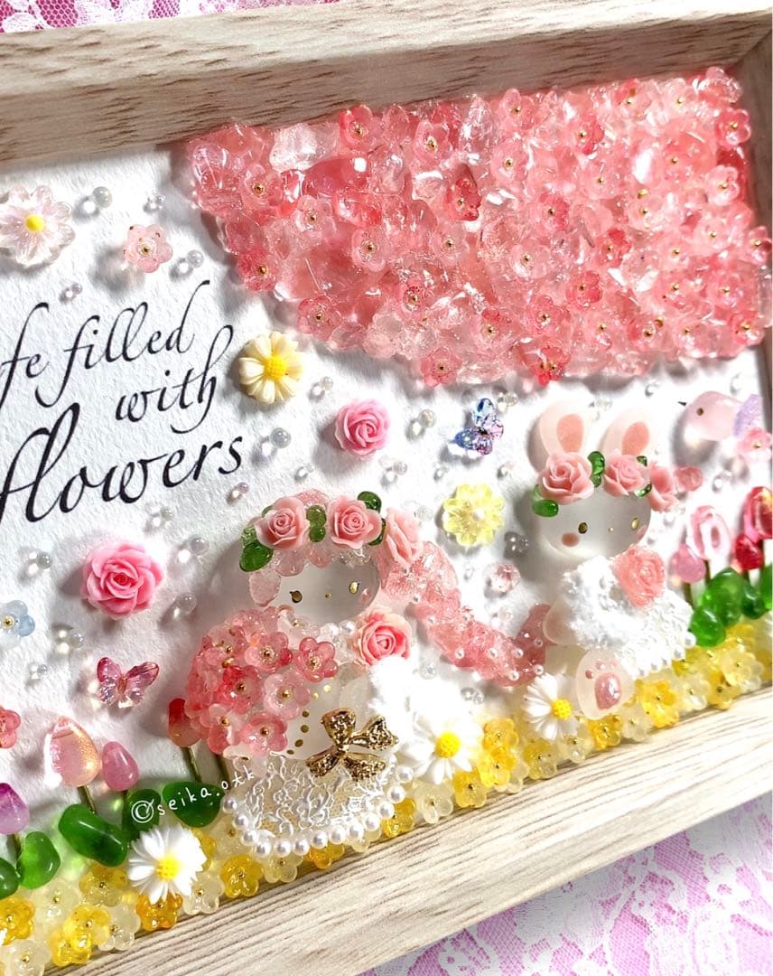 1279春爛漫 桜姫とうさちゃん インテリア シーグラスアート 置物 玄関飾り