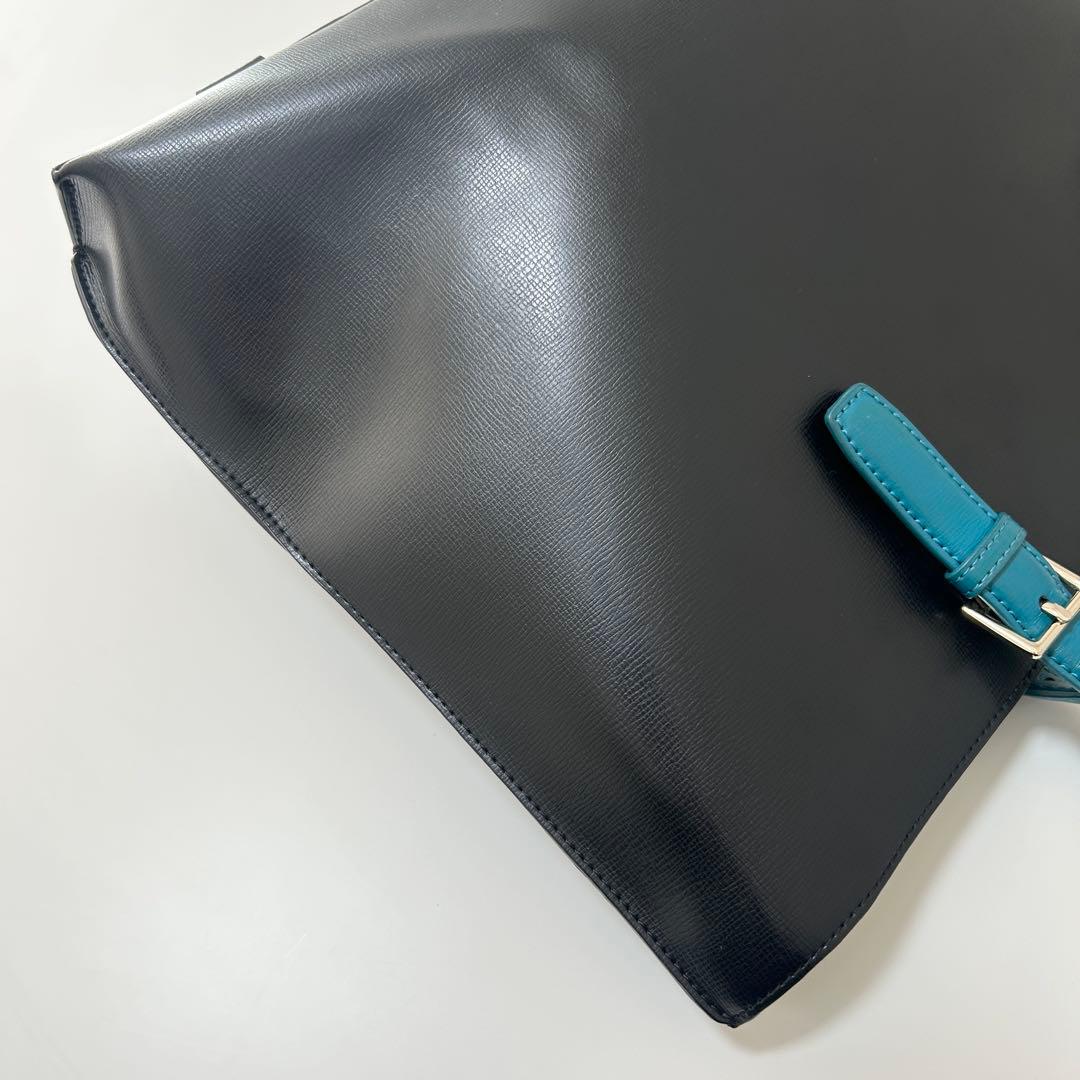 ポールスミス トートバッグ 黒×ターコイズ 本革 ビジネスバッグ A4収納可