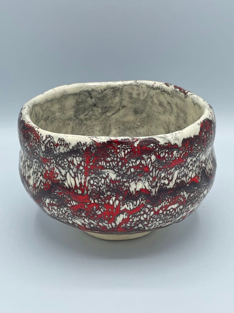 箕面焼 二代 松田箕山 赤心焼 茶碗 共箱 茶道具 抹茶碗