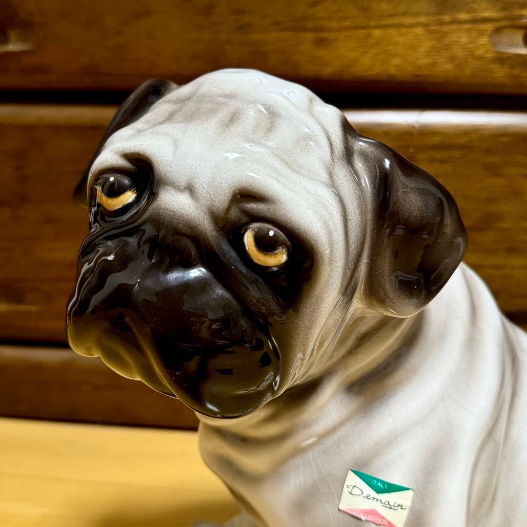 送料無料 大型40cm イタリア製 Demain パグ 陶器製 オブジェ 置物